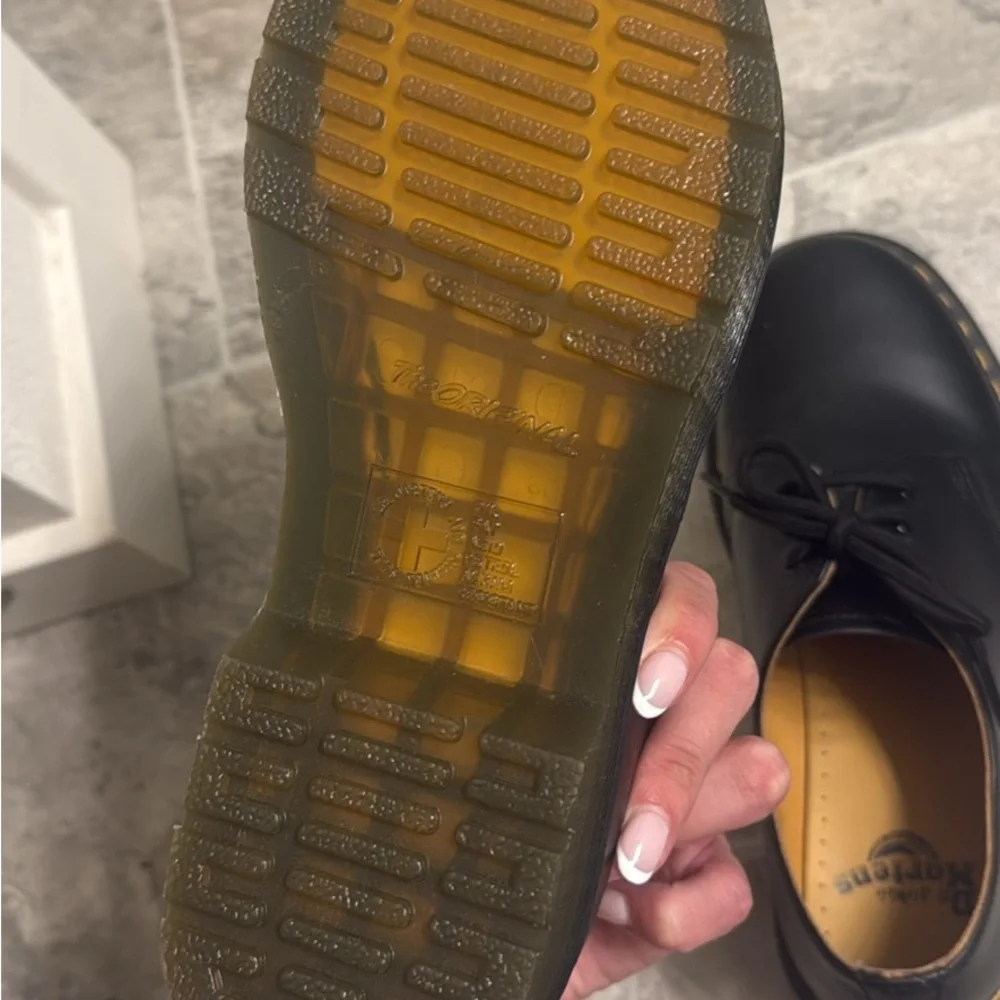 Dr. Martens Black Leather Oxfords with Yellow Stitching